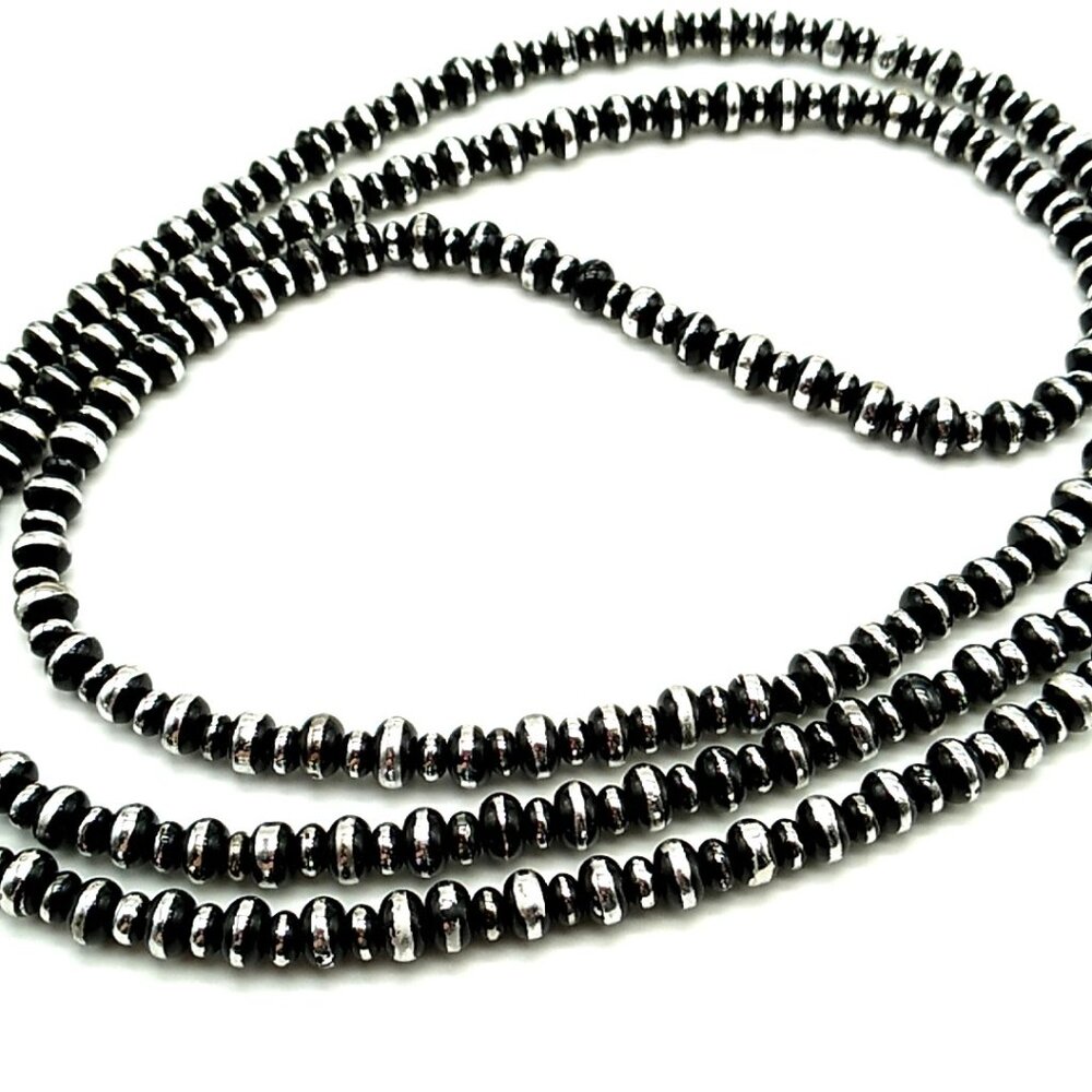 West & Co Long Black and Silver Rondelle Necklace Signed